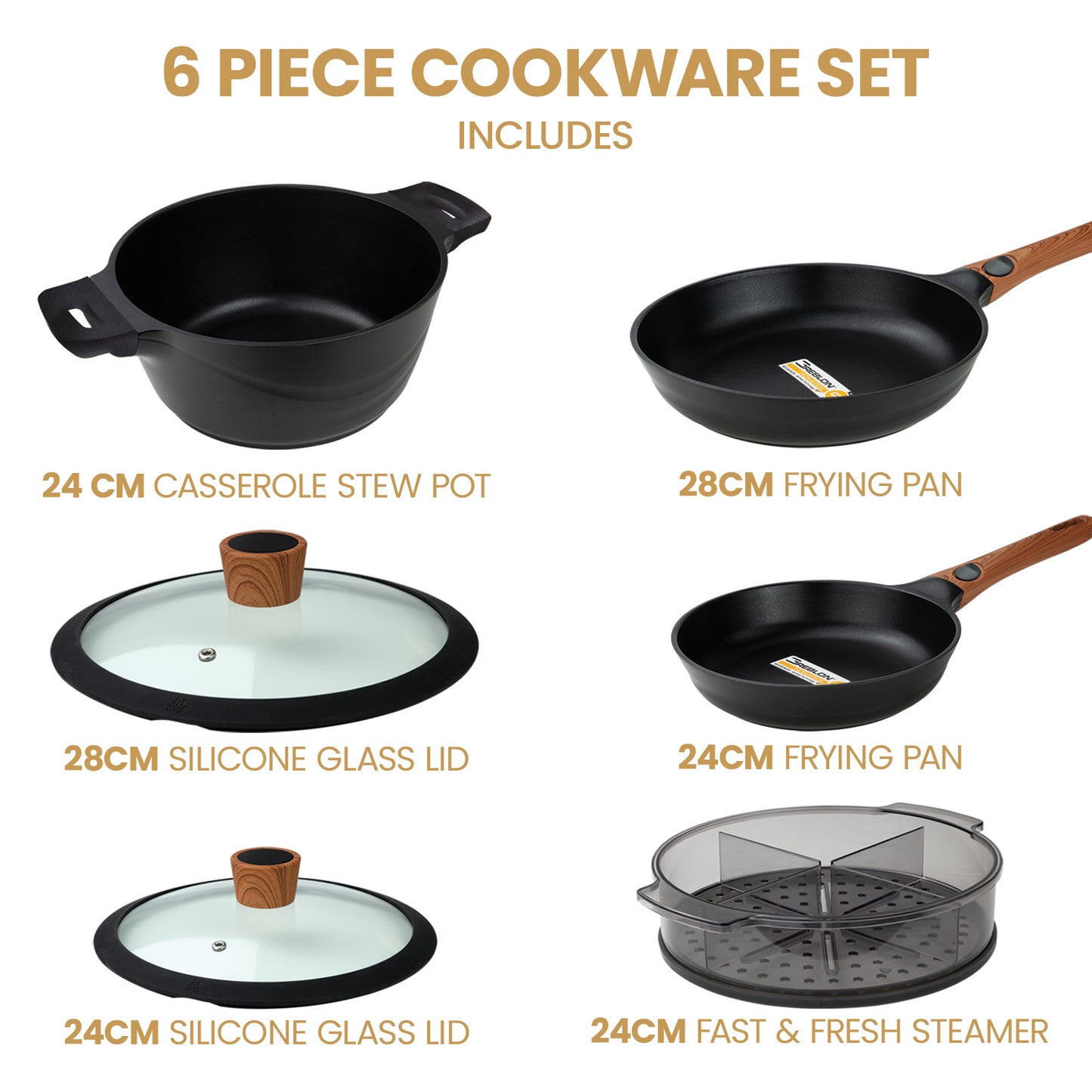 Diamond Earth® StackSmart with Detachable Handles 6pc Cookware Set - Buy one GET ONE FREE!