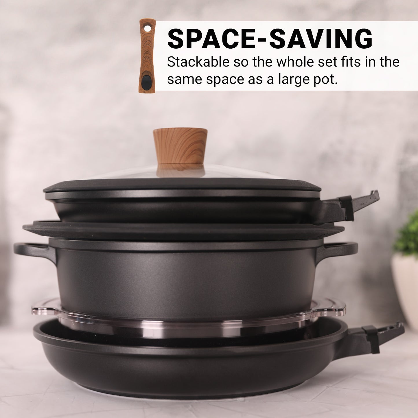 Diamond Earth® StackSmart with Detachable Handles 6pc Cookware Set - Buy one GET ONE FREE!