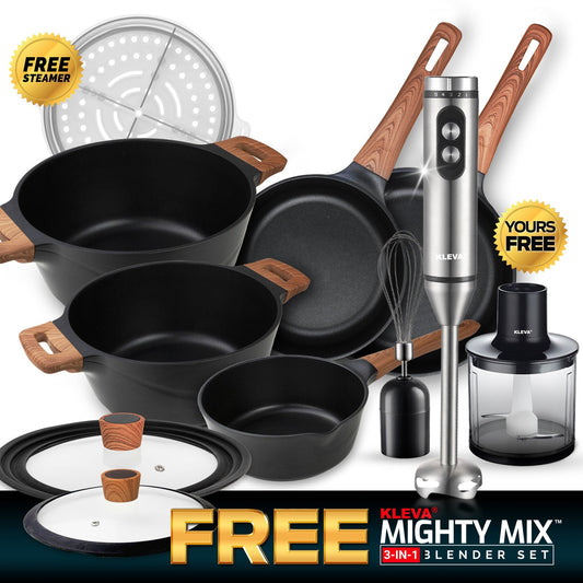 Diamond Earth® Premium Cookware 8pc Jumbo Set with Superior Non-Stick Coating + Mighty Mix™ 3-in-1 Blender Set