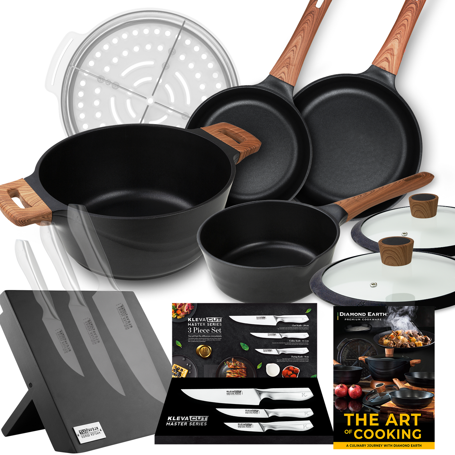 Diamond Earth® Premium Cookware 7pc Set with Superior Non-Stick Coating + FREE E-BOOK + FREE Gifts!