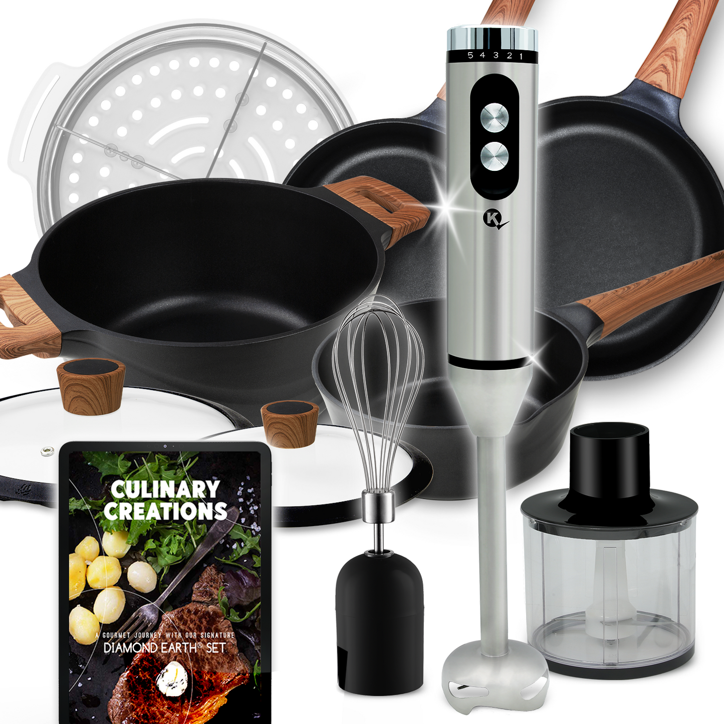 Diamond Earth® Premium Cookware 7pc Set with Superior Non-Stick Coating + FREE E-BOOK + FREE Gifts!