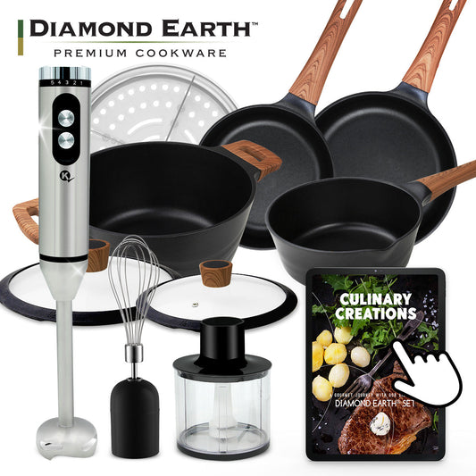 Diamond Earth® Premium Cookware 7pc Set + FREE E-BOOK + Mighty Mix™️ 3-in-1 Blender Set